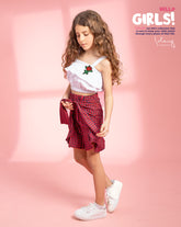 Fancy Red Skirt White Top Set